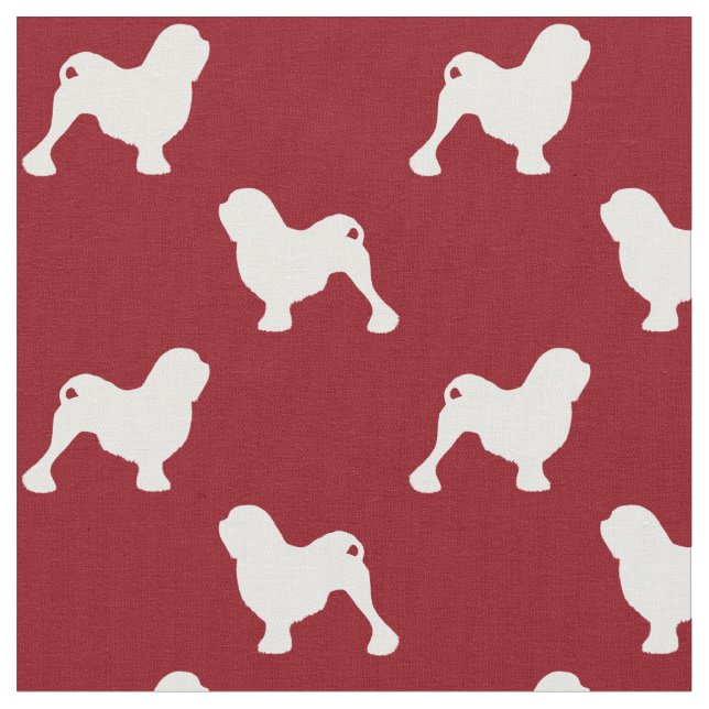 Lowchen Dog Silhouettes Red and White Patterned Fabric (Close Up)
