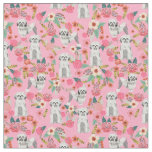 lowchen dog vintage florals pink fabric