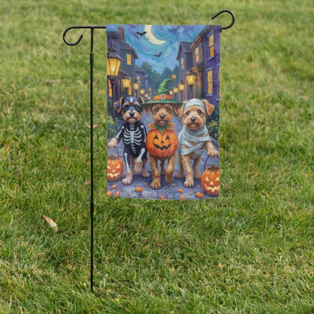 Lowchen Dogs Trick-or-Treating Halloween Costumes Garden Flag (In SItu)