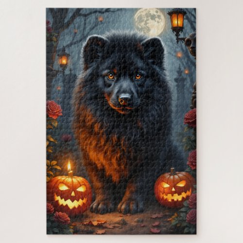 Lowchen Gothic Halloween Portrait Art Jigsaw Puzzle