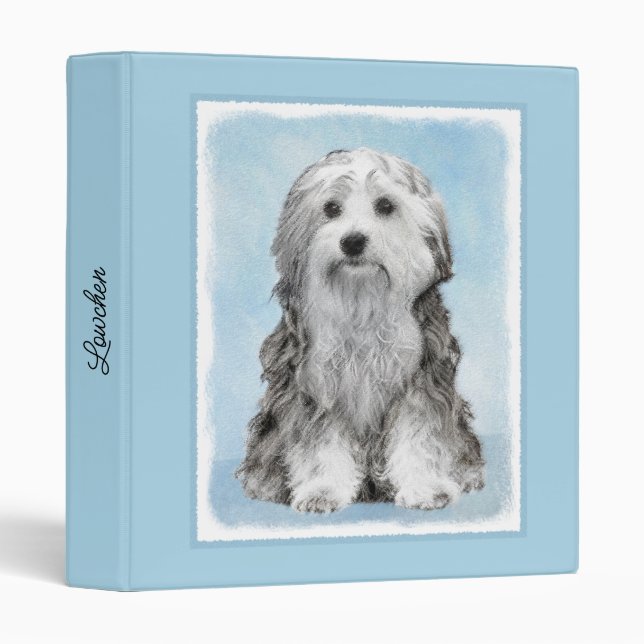 Lowchen Painting - Cute Original Dog Art 3 Ring Bi Binder (Front/Spine)