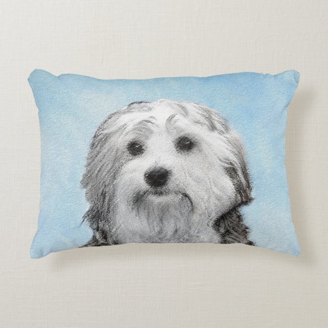 Lowchen Painting - Cute Original Dog Art Accent Pillow (Front)