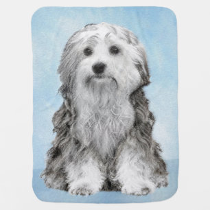 Lowchen Painting - Cute Original Dog Art Baby Blanket