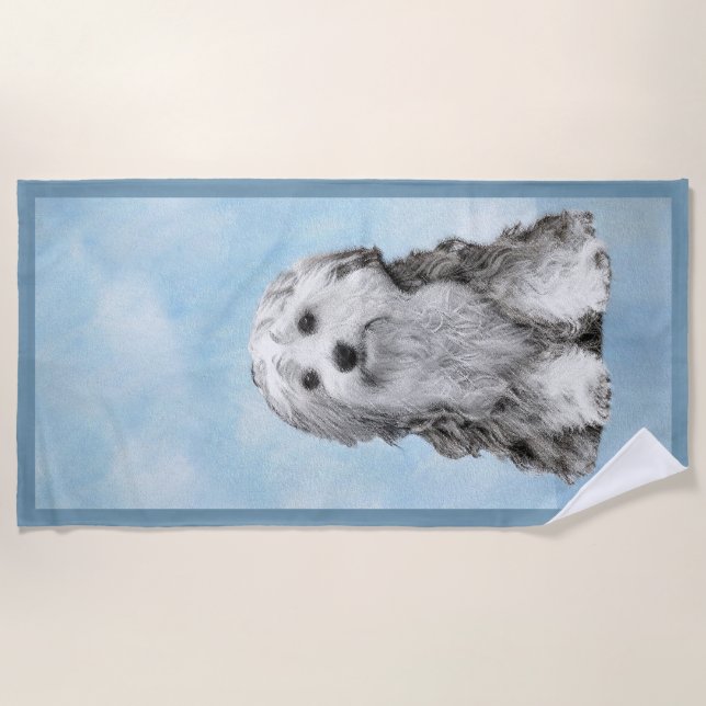 Lowchen Painting - Cute Original Dog Art Beach Towel (Front)