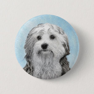 Lowchen Painting - Cute Original Dog Art Button