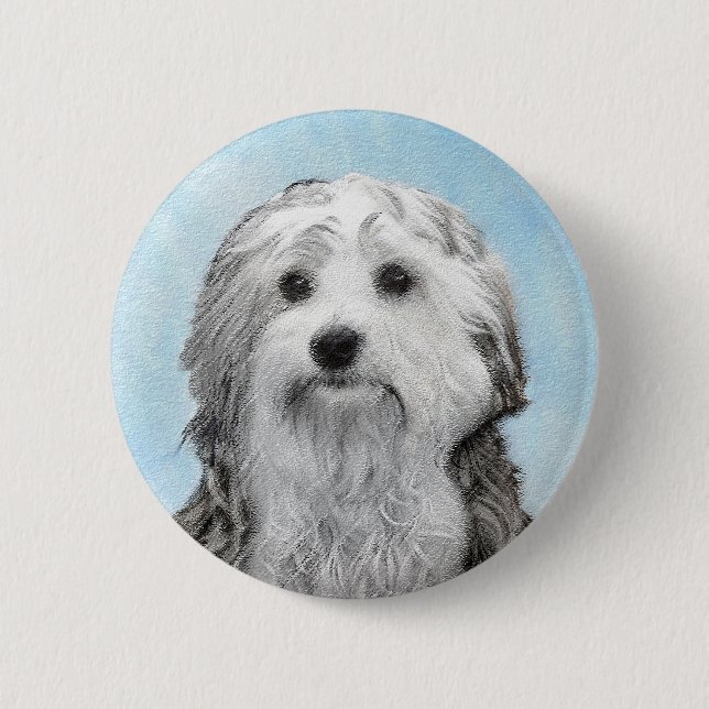 Lowchen Painting - Cute Original Dog Art Button (Front)