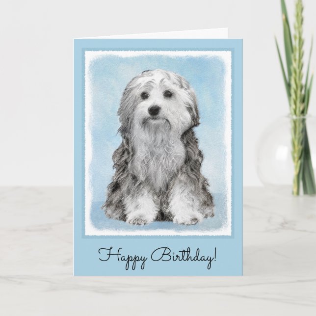 Lowchen Painting - Cute Original Dog Art Card (Front)