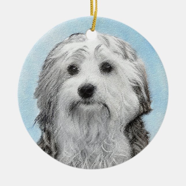 Lowchen Painting - Cute Original Dog Art Ceramic Ornament (Front)