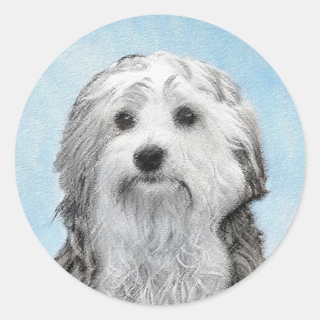 Lowchen Painting - Cute Original Dog Art Classic Round Sticker (Front)