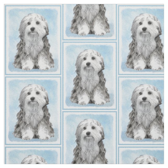 Lowchen Painting - Cute Original Dog Art Fabric (Swatch)