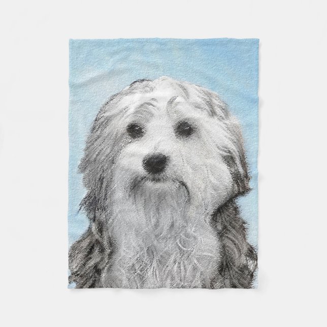 Lowchen Painting - Cute Original Dog Art Fleece Blanket (Front)