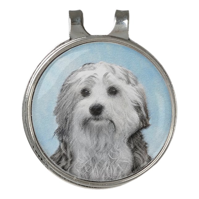 Lowchen Painting - Cute Original Dog Art Golf Hat Clip (Front)