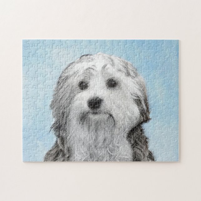Lowchen Painting - Cute Original Dog Art Jigsaw Puzzle (Horizontal)