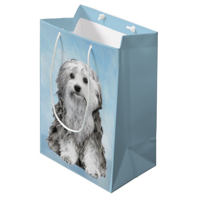 Lowchen Painting - Cute Original Dog Art Medium Gift Bag (Front Angled)