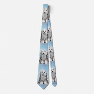 Lowchen Painting - Cute Original Dog Art Neck Tie