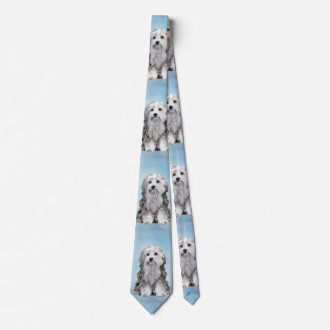 Lowchen Painting - Cute Original Dog Art Neck Tie (Front)