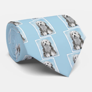 Lowchen Painting - Cute Original Dog Art Neck Tie