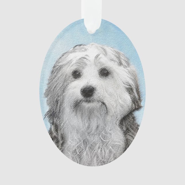 Lowchen Painting - Cute Original Dog Art Ornament (Front)