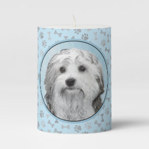 Lowchen Painting - Cute Original Dog Art Pillar Candle