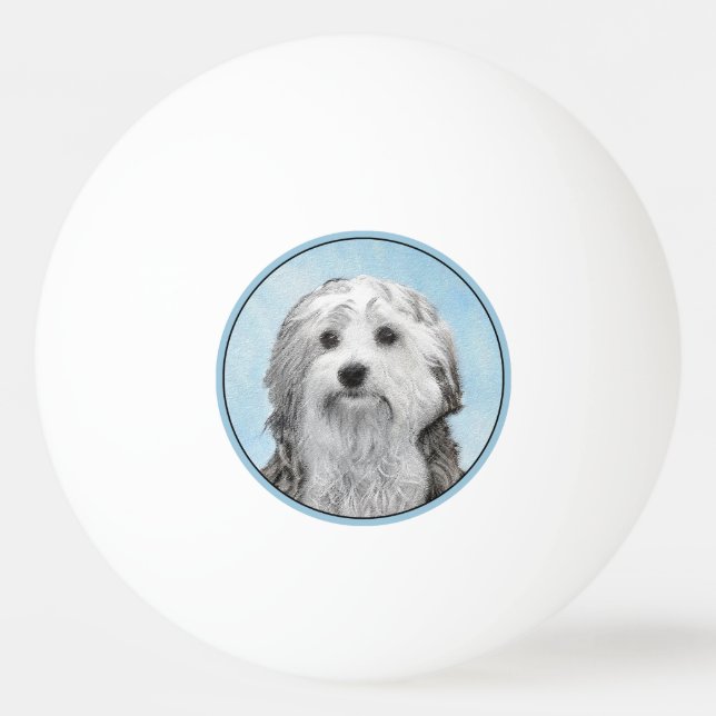 Lowchen Painting - Cute Original Dog Art Ping Pong Ball (Front)