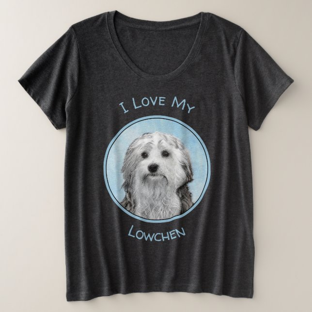 Lowchen Painting - Cute Original Dog Art Plus Size T-Shirt (Design Front)