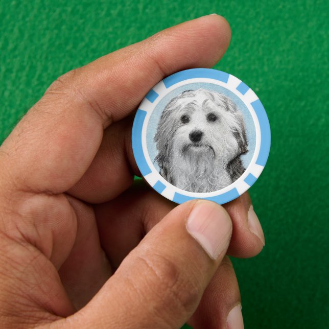 Lowchen Painting - Cute Original Dog Art Poker Chips (Hand)