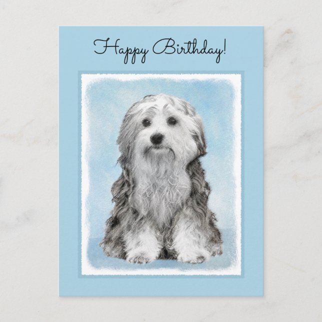 Lowchen Painting - Cute Original Dog Art Postcard (Front)