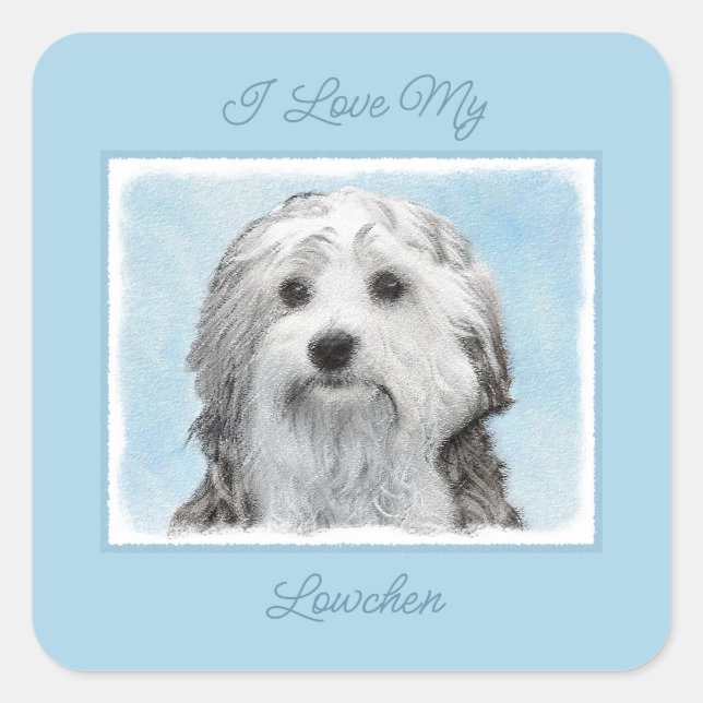Lowchen Painting - Cute Original Dog Art Square St Sticker (Front)