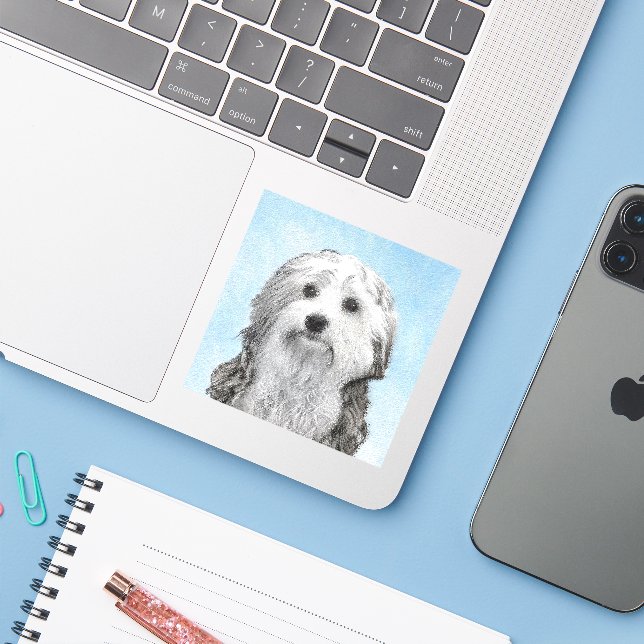 Lowchen Painting - Cute Original Dog Art Sticker (Laptop w/ iPhone)