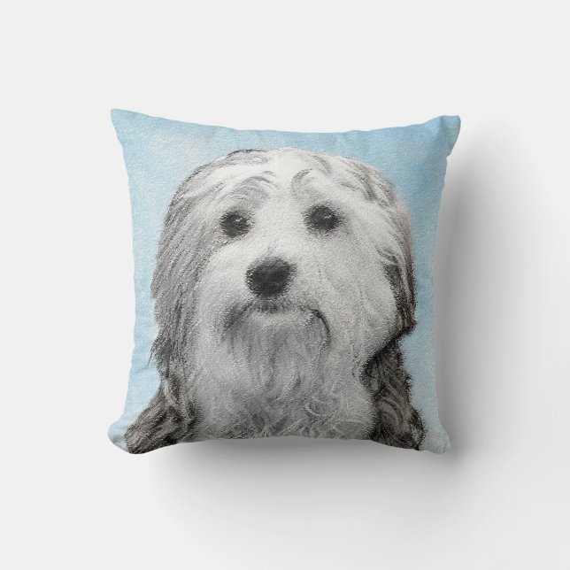Lowchen Painting - Cute Original Dog Art Throw Pillow (Front)