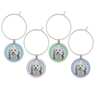 Lowchen Painting - Cute Original Dog Art Wine Charm