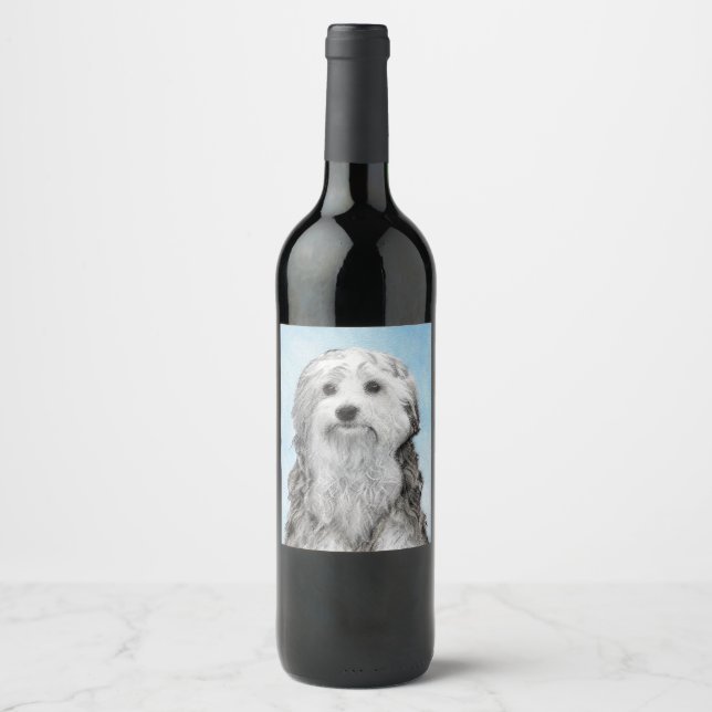 Lowchen Painting - Cute Original Dog Art Wine Label (Front)