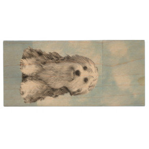 Lowchen Painting - Cute Original Dog Art Wood Flash Drive