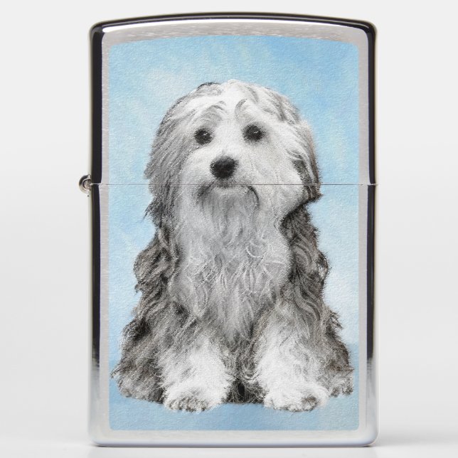 Lowchen Painting - Cute Original Dog Art Zippo Lighter (Front)