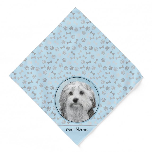 Lowchen Painting Silver and Cream Original Dog Art Bandana (Front)