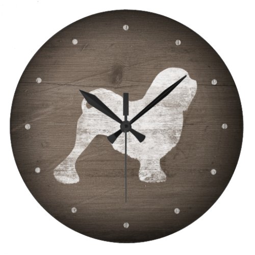 Lowchen Silhouette Rustic Style Large Clock