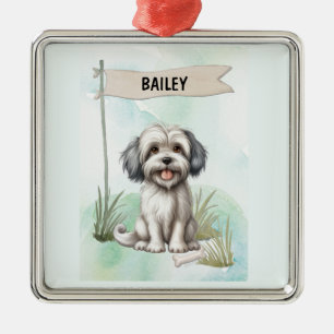 Lowchen Watercolor Personalized Dog Metal Ornament