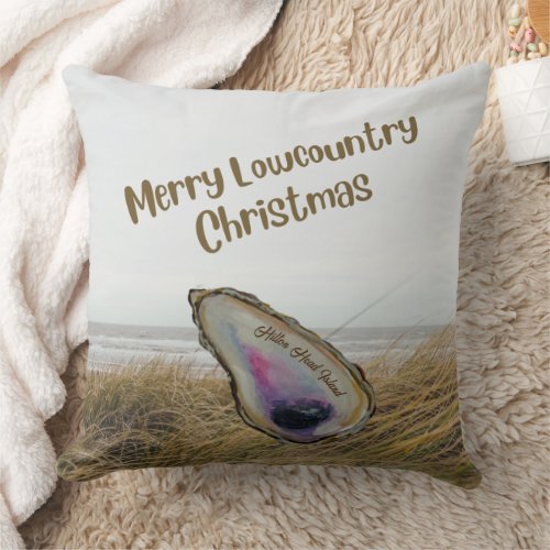 Lowcountry Christmas Hilton Head Oyster Shell  Throw Pillow