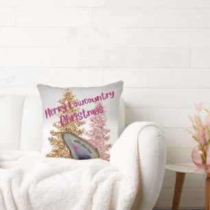 Lowcountry Christmas Oyster Shell Gold & Pink Tree Throw Pillow