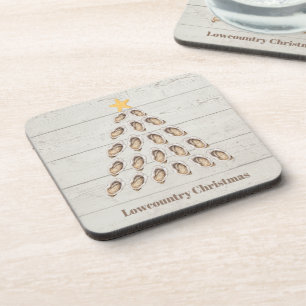 Lowcountry Oyster Christmas Tree on Wood Plank Beverage Coaster