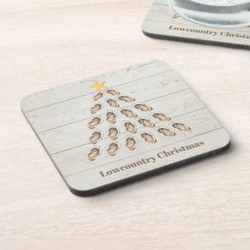 Lowcountry Oyster Christmas Tree on Wood Plank  Beverage Coaster