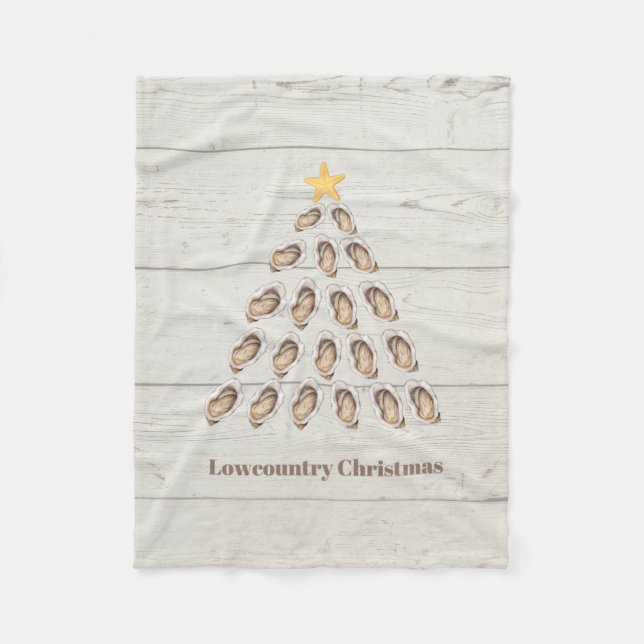 Lowcountry Oyster Christmas Tree on Wood Plank  Fleece Blanket (Front)