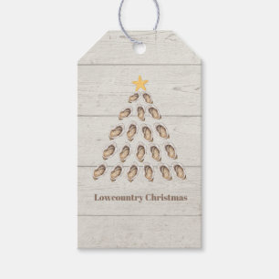 Lowcountry Oyster Christmas Tree on Wood Plank  Gift Tags
