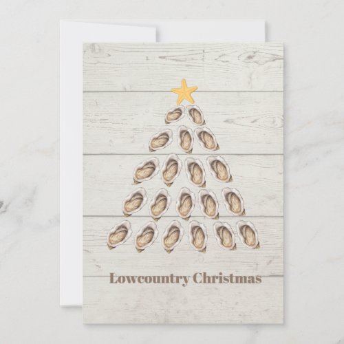 Lowcountry Oyster Christmas Tree on Wood Plank  Holiday Card