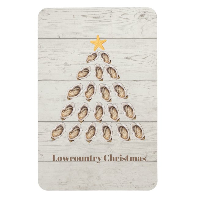 Lowcountry Oyster Christmas Tree on Wood Plank  Magnet (Vertical)