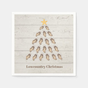 Lowcountry Oyster Christmas Tree on Wood Plank Napkins