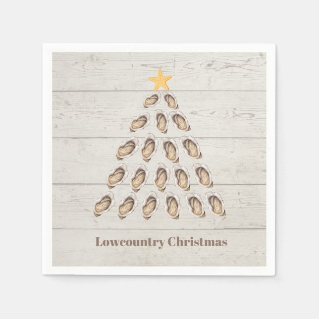 Lowcountry Oyster Christmas Tree on Wood Plank  Napkins (Front)