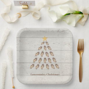 Lowcountry Oyster Christmas Tree on Wood Plank  Paper Plates