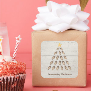 Lowcountry Oyster Christmas Tree on Wood Plank  Square Sticker