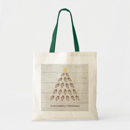 Lowcountry Oyster Christmas Tree on Wood Plank  Tote Bag